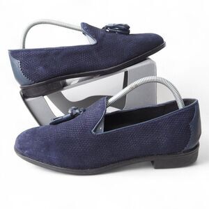 House of Hounds Embossed Tassel Slip-on Suede Loafers Blue / Black Men's 8/41